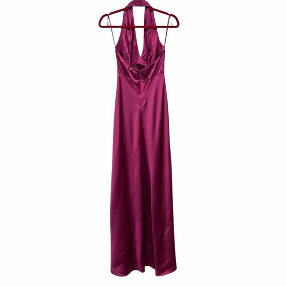 NWT NEW Reformation Daniela Silk Maxi Deep V Halter Dress Hibiscus Tea Pink  - threedaughtersproperties.com
